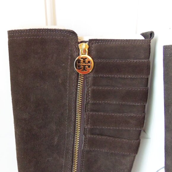 Tory Burch Tall Brown Suede Buckle Heeled Boots sz 6.5 - Picture 5 of 15